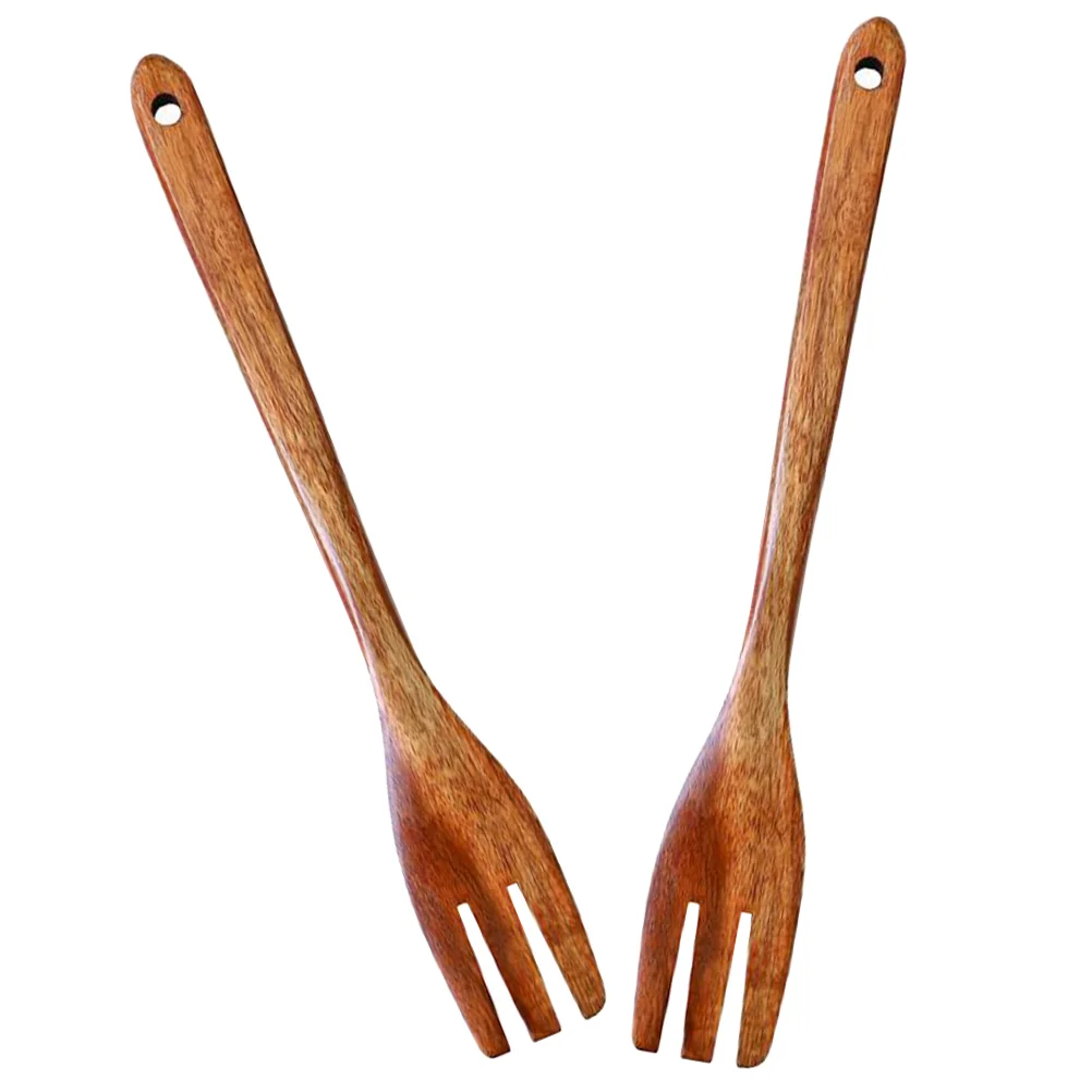 Wooden Mixing Forks Large Japanese Wood Salad Dinner Forks Long Handle Reusable Flatware Cooking Stirring Eating Pasta Fruit