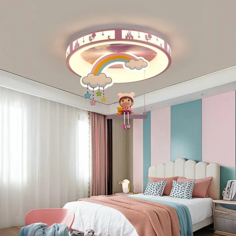 

Kids Room Ceiling Light Fashion Cartoon Rainbow Cloud Pink Princess Room Light Warm Romantic Girl Bedroom Light