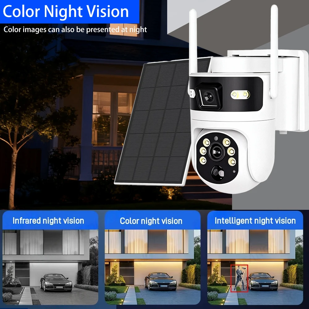 8MP 4K 4G SIM Card PTZ IP Camera Record Built-in Battery Dual Lens Solar Outdoor Camera Solar Panel P2P ICam365 PIR Detection view 3