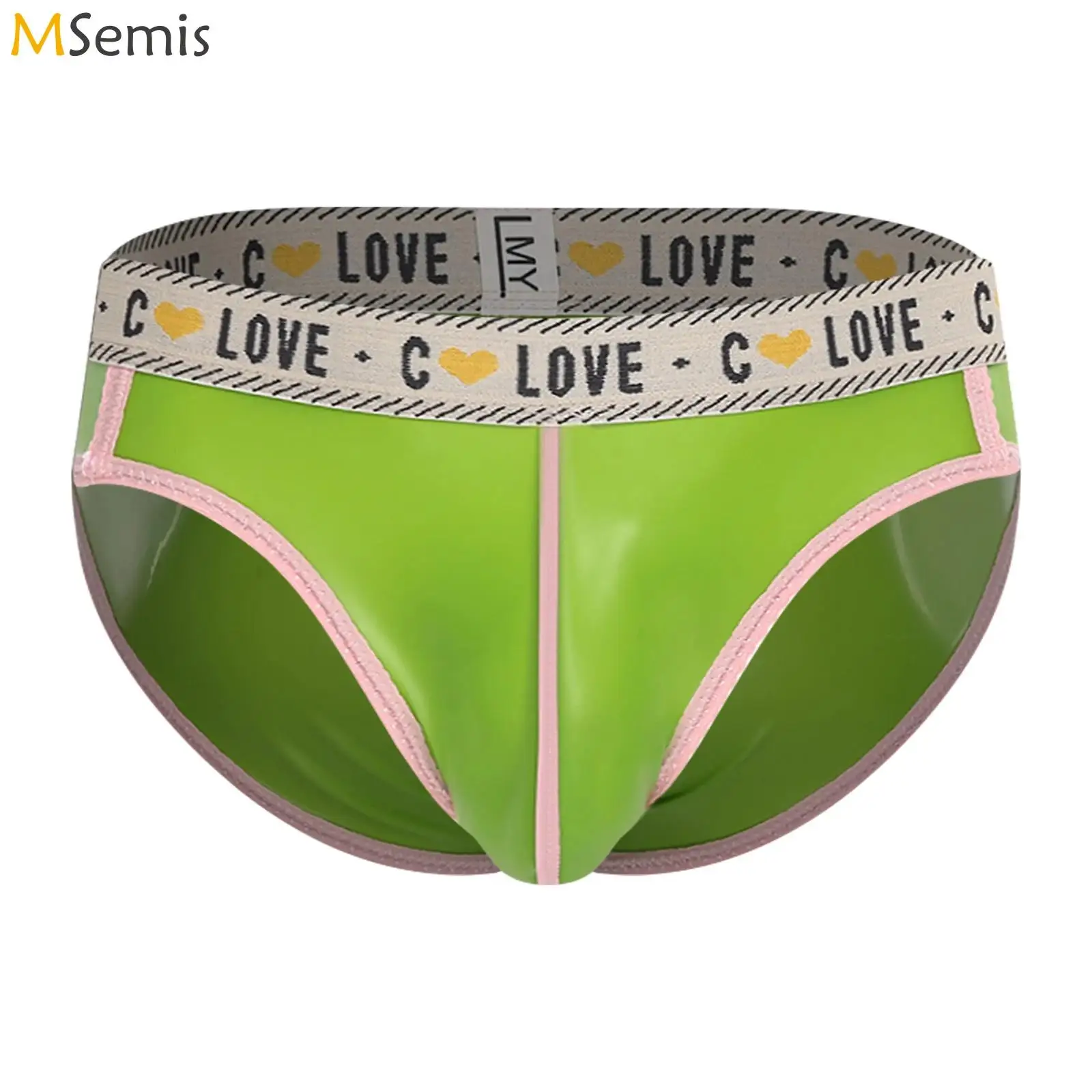 

Mens Lingerie Bulge Pouch Underwear Waterproof Latex Briefs Letter Graphic Hemming Sissy Panties Beachwear Night Raves Costume