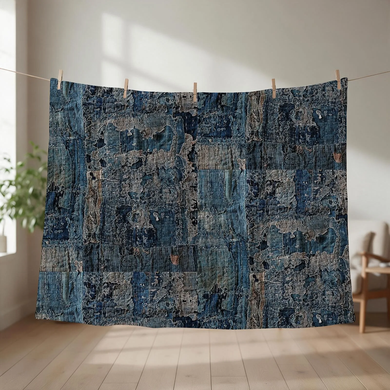 Worn & Mended Boro Artwork Throw Blanket couch cozy soft plush fuzzy picnic outdoor blanket