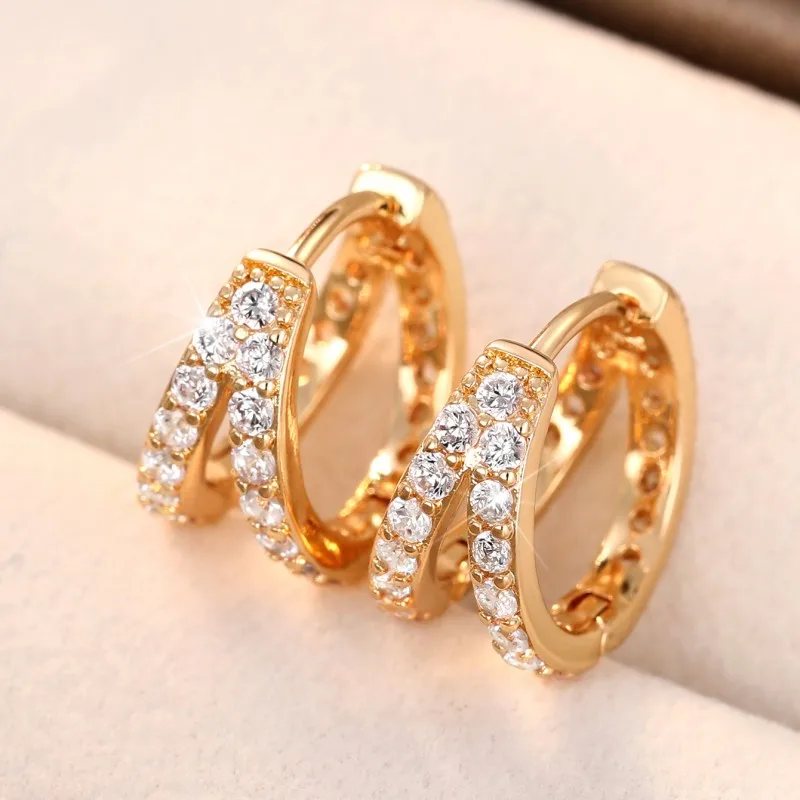 Huitan Simple Stylish Woman Hoop Earrings with Shiny Cubic Zirconia Daily Wearable Fashion Versatile Ear Accessories Hot Jewelry