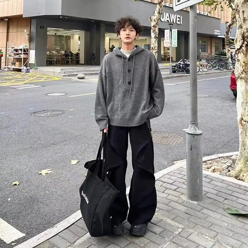 

Мужской вязаный кардиган в американском ретро-стиле, свободный крой, на пуговицах, осенне-зимний, повседневный, с длинными рукавами, из полиэфирного волокна