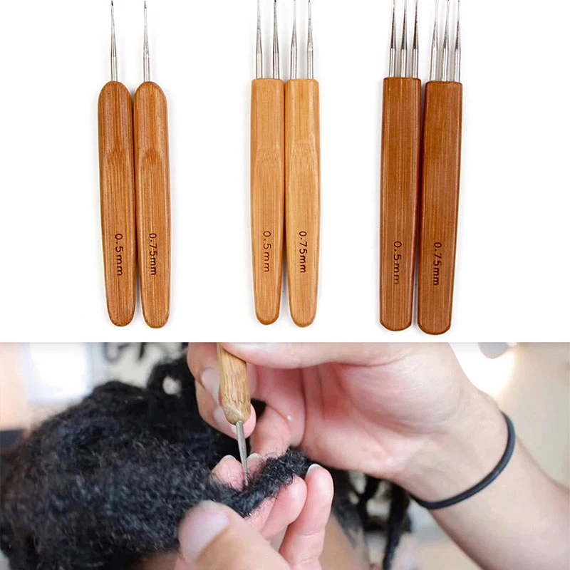 0.5/0.75mm Dreadlock Hook Hair Braid Pricker Lock Needle Dreadlock Crochet Bamboo Handle Styling Tool Hair Crochet Hair Beauty