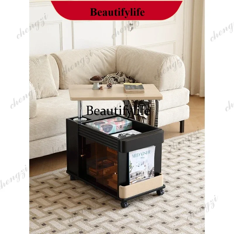 French retro solid wood living room household liftable side trolley p182