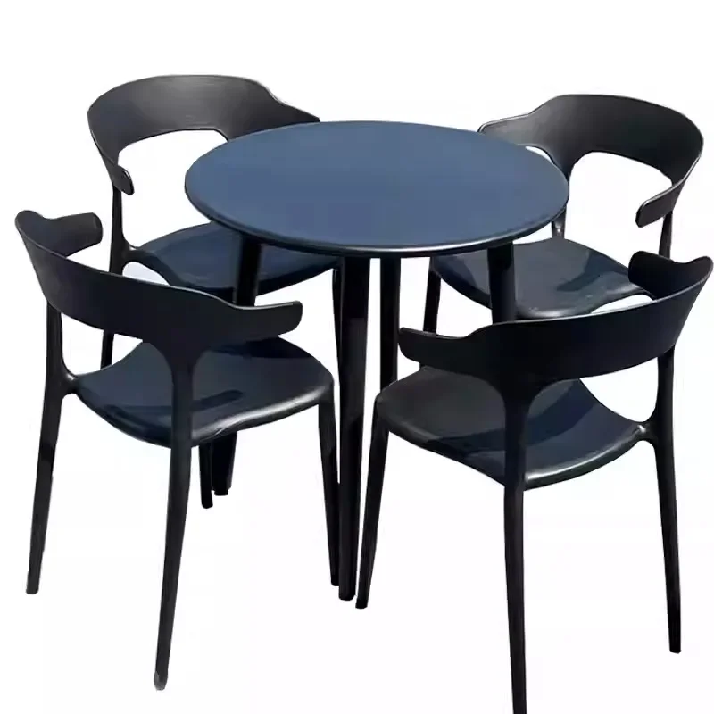 

Plastic casual negotiation outdoor balcony small round table chair combination milk tea shop outside simple dining table