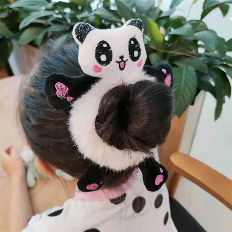 Cartoon Plush Hair Ties Panda Rabbit Frog Women Girls Elastic Hair Rope Cute Fluffy Animal Hair Bands Baby Kids Hair Accessories