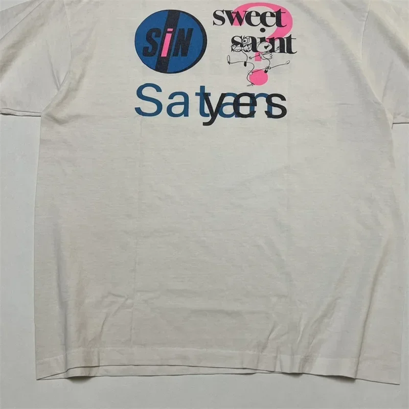 25SS Washed White SAINT MICHAEL Casual Short Sleeve Men Women 1:1 Best Quality Logo Print Tops Tee T-shirt
