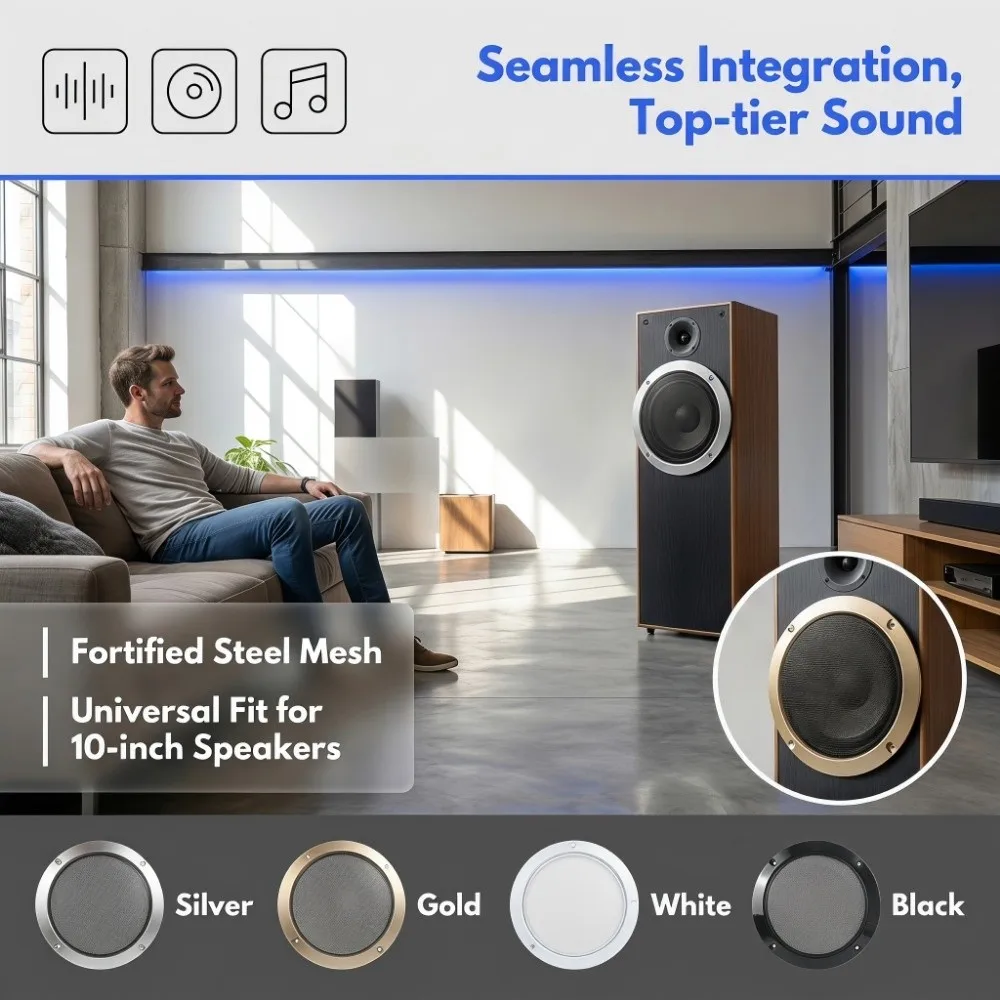 4/5/6.5/8/10in Speaker Grille Plastic Frame Metal Iron Wire Speaker Cover Decorative Ring Protective Mesh Speaker Face Shield