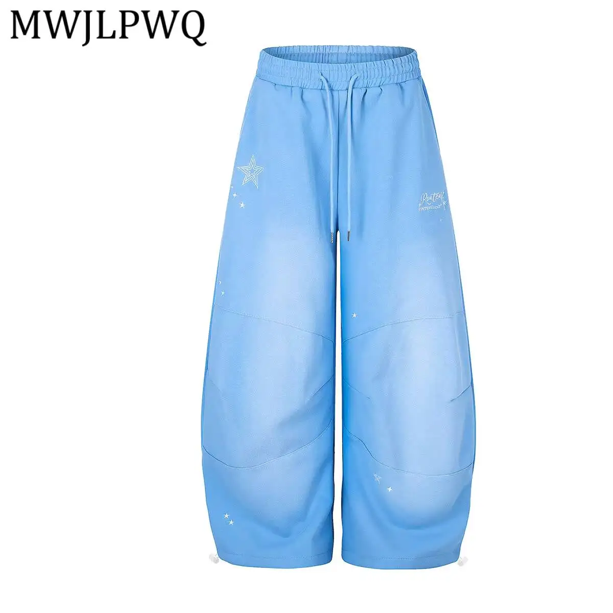 

MWJLPWQ Elastic Waist Drawstring Sweatpants Embroidery Curved Split Wide Leg Adjustable Cuff Unisex Y2k Loose Trousers 17097