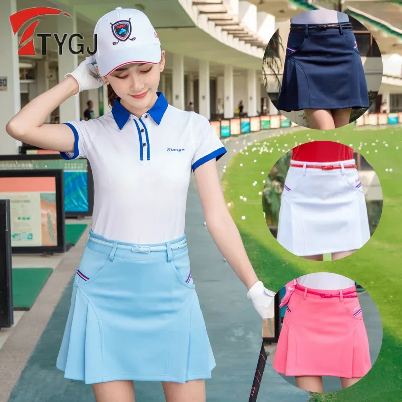 

TTYGJ Women Golf Short Skirt Ladies Slim A-line Sport Culottes Women Breathable High-waist Skort Side Pocket Golf Pantskirts