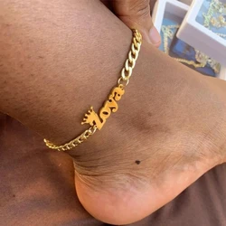 Custom Stainless Steel Crown Name Anklet Women Men Jewelry Personalized Gold Color Nameplate Leg Chain Daily Wearing Accessories