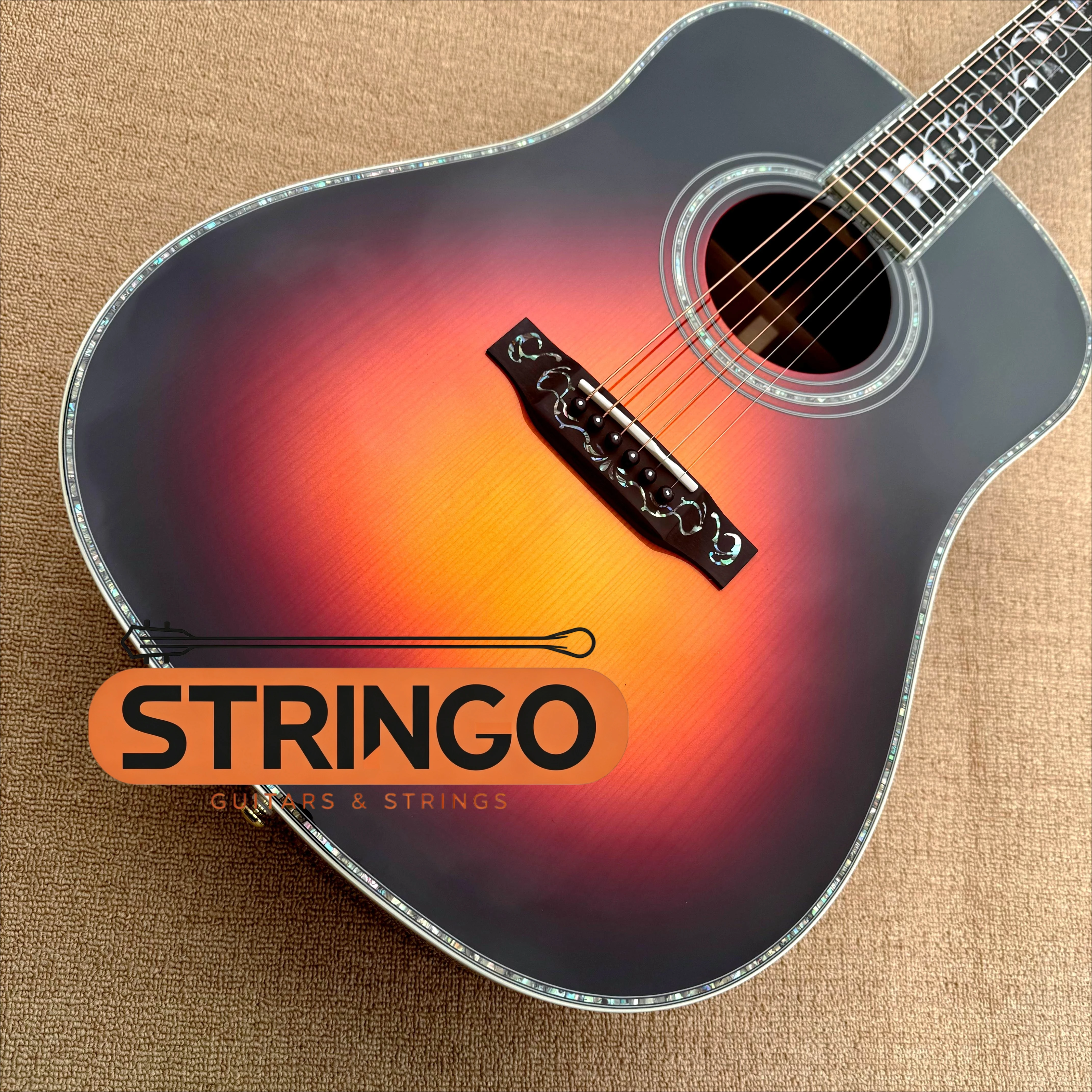 41 Inch D45 Bucket Sunset Gradient Acoustic Guitar Spruce Top Rosewood Back Sides Beautiful Shell Inlay Professional Fingerstyle