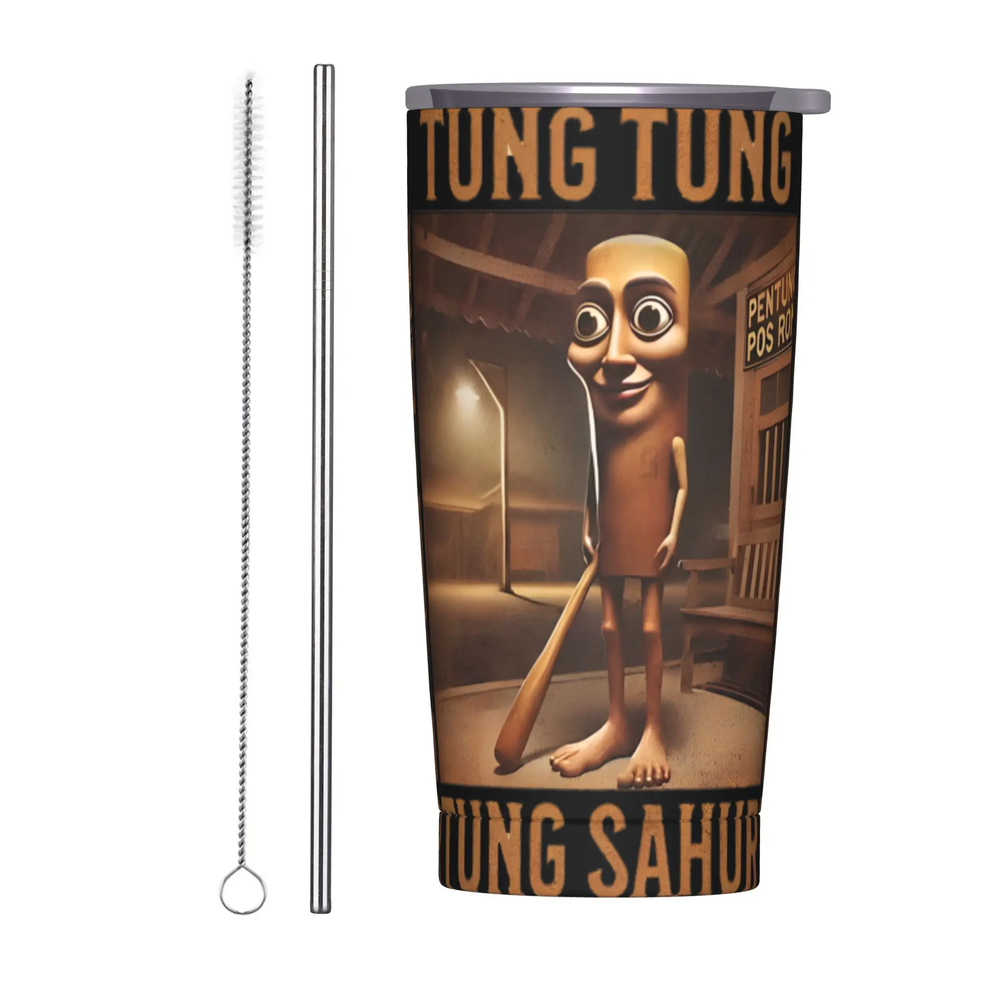 Tung Tung Tung Sahur Tumbler Vacuum Insulated Funny Italian Brainrot Meme Thermal Cup with Lid Straw Mugs Water Bottle, 20oz