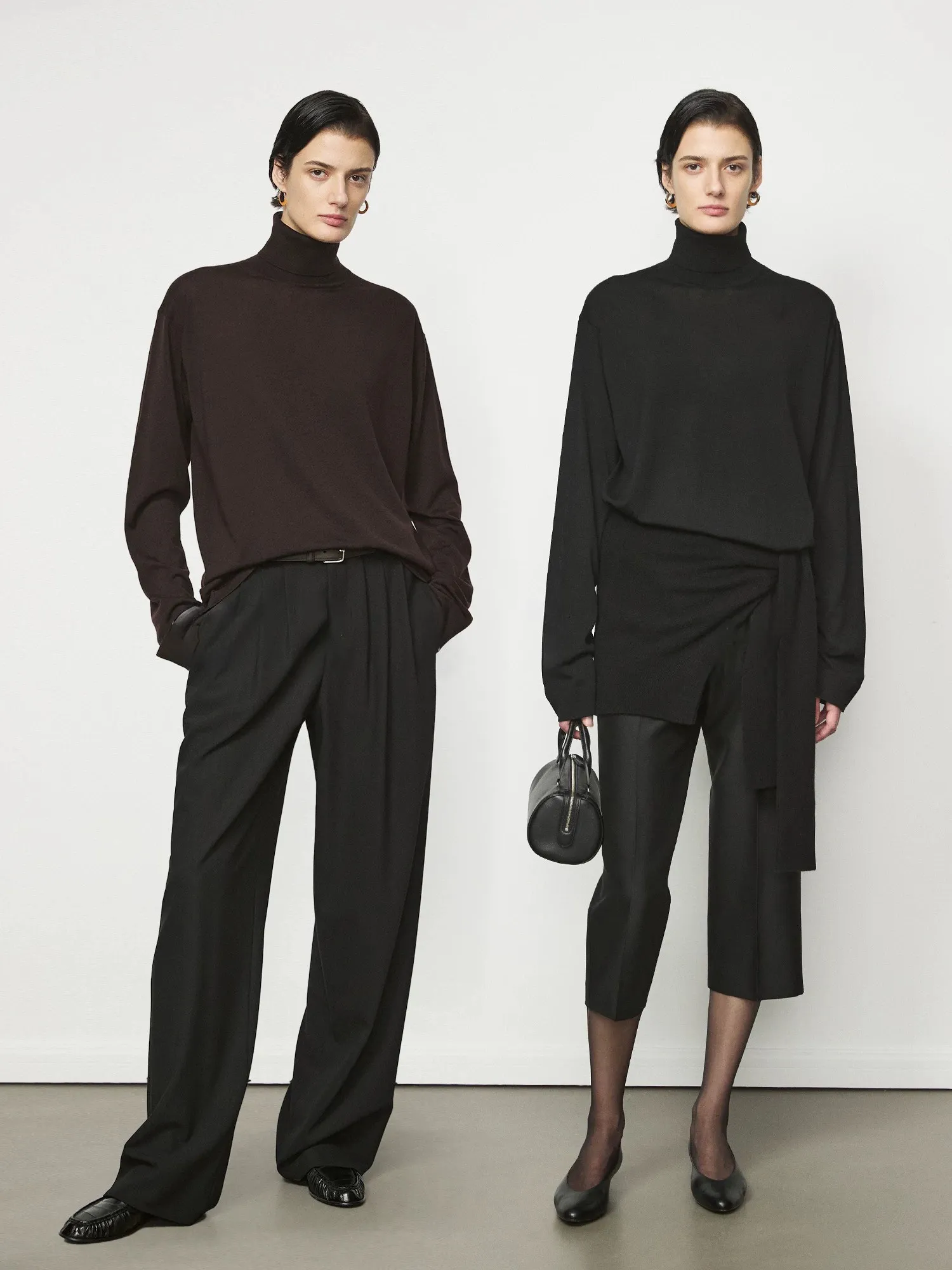 ROW Quiet Luxury Loose Pullover Worsted Biella Ultra-fine Pure Wool Turtleneck Knitted Backing Thin Sweater