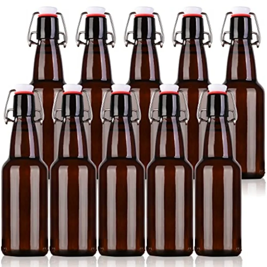 Botellas de Cerveza Ámbar con Tapas Abatibles, Paquete de 10 Botellas de Vidrio con Tapas Herméticas, para Elaboración Casera y Fermentación de Kombucha