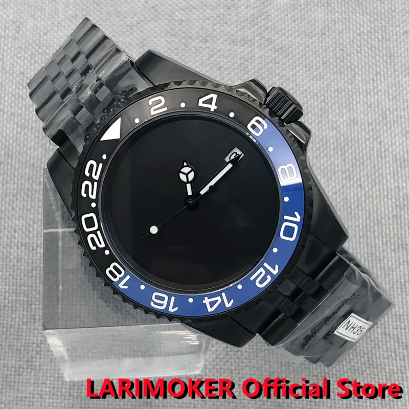 

LARIMOKER 100M Waterproof NH35A Black PVD 40mm Non-Index Automatic Men Steel Watch Jubilee Band Black&Blue Insert