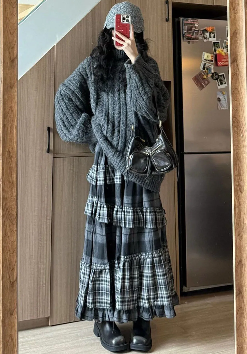 2025 Nieuwe Gelaagde Geruite Rok Vrouwen Hoge Taille Lange Maxi Rok Vintage Cottagecore Esthetische Dagelijkse Rok