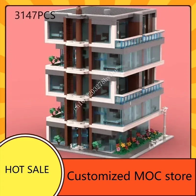 3147PCS Sunshine Hotel Compleanno MOC Puzzle Vacanze creative DIYA Assemblaggio StreetView Architettura Giocattolo di compleanno Regalo di Natale per bambini