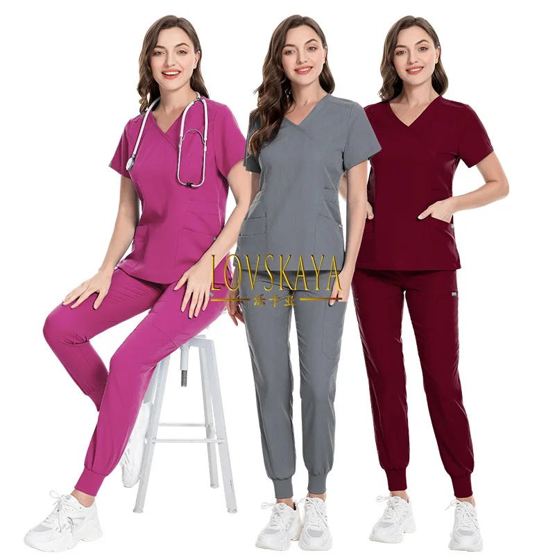 Bata quirúrgica fina con cuello en V, uniforme de enfermera con múltiples bolsillos, uniforme de trabajo de aislamiento médico, ropa de lavado a mano de enfermera, Verano