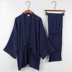 Cotton Kimono Nhật Bản Đồ Ngủ Nam Dài Tay Quần Áo Nhà Dịch Vụ 2 Phù Hợp Thoải Mái Ngủ Plus Kích Thước