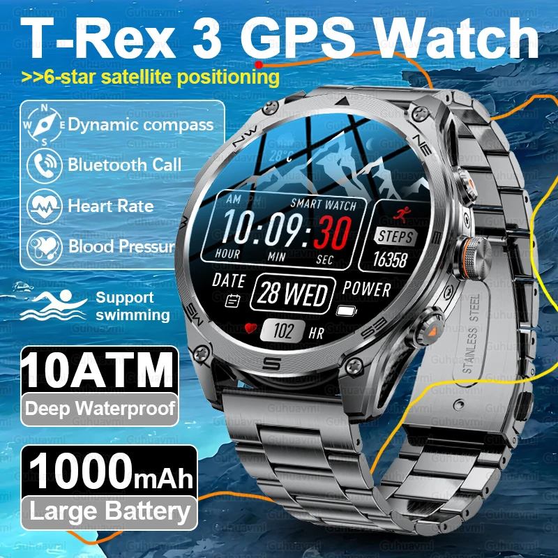 

2025 New Military GPS Smart Watch Men 10ATM Waterproof Built-in Dual-band GNSS Compass Professional Sports SWIM Smart Bracelet