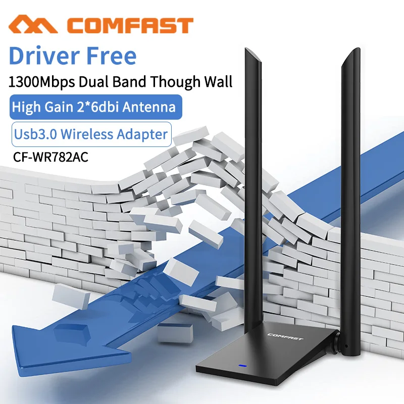 Imagem -03 - Adaptador sem Fio Wifi com Antena Usb 3.0 5ghz 1300mbps Usb 3.0 Mt7612u 6dbi pc Kali Linux