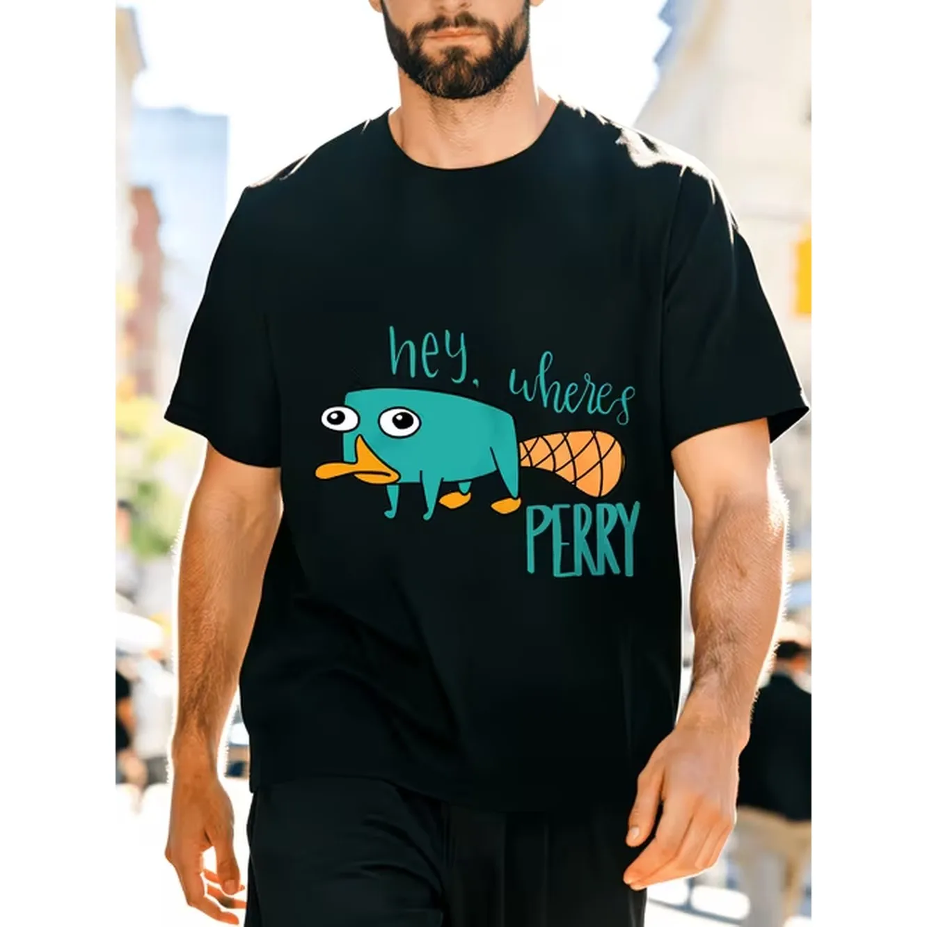 Mens Shirt Hey Wheres Print 180G Pure Cotton Casual Fashion Versatile Short Sleeve Tee For Spring And Summer
