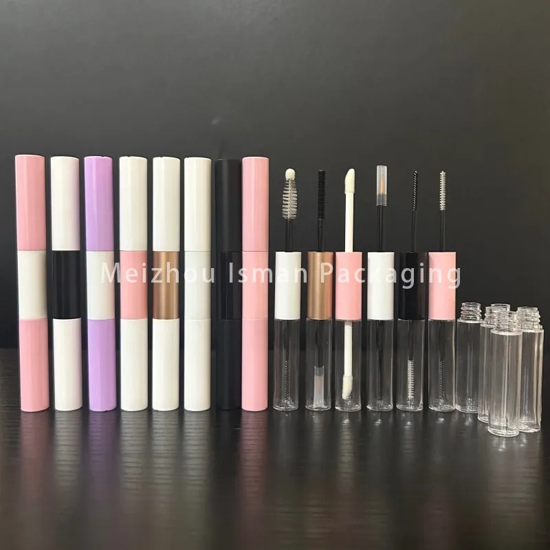 

50pcs Round 2 in 1 Makeup Pink White Rose Gold Double Headed Lip Gloss Container Eyeliner Mascara Eyelash Tube With Wand 10ML