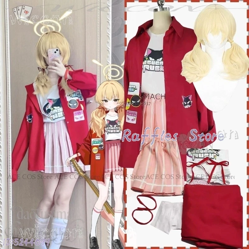 Disfraz Adulto Anime juego archivo azul Cosplay Ibaragi Yoshimi banda uniforme Kawaii abrigo rojo patrón de gato Cosplay Anime disfraces