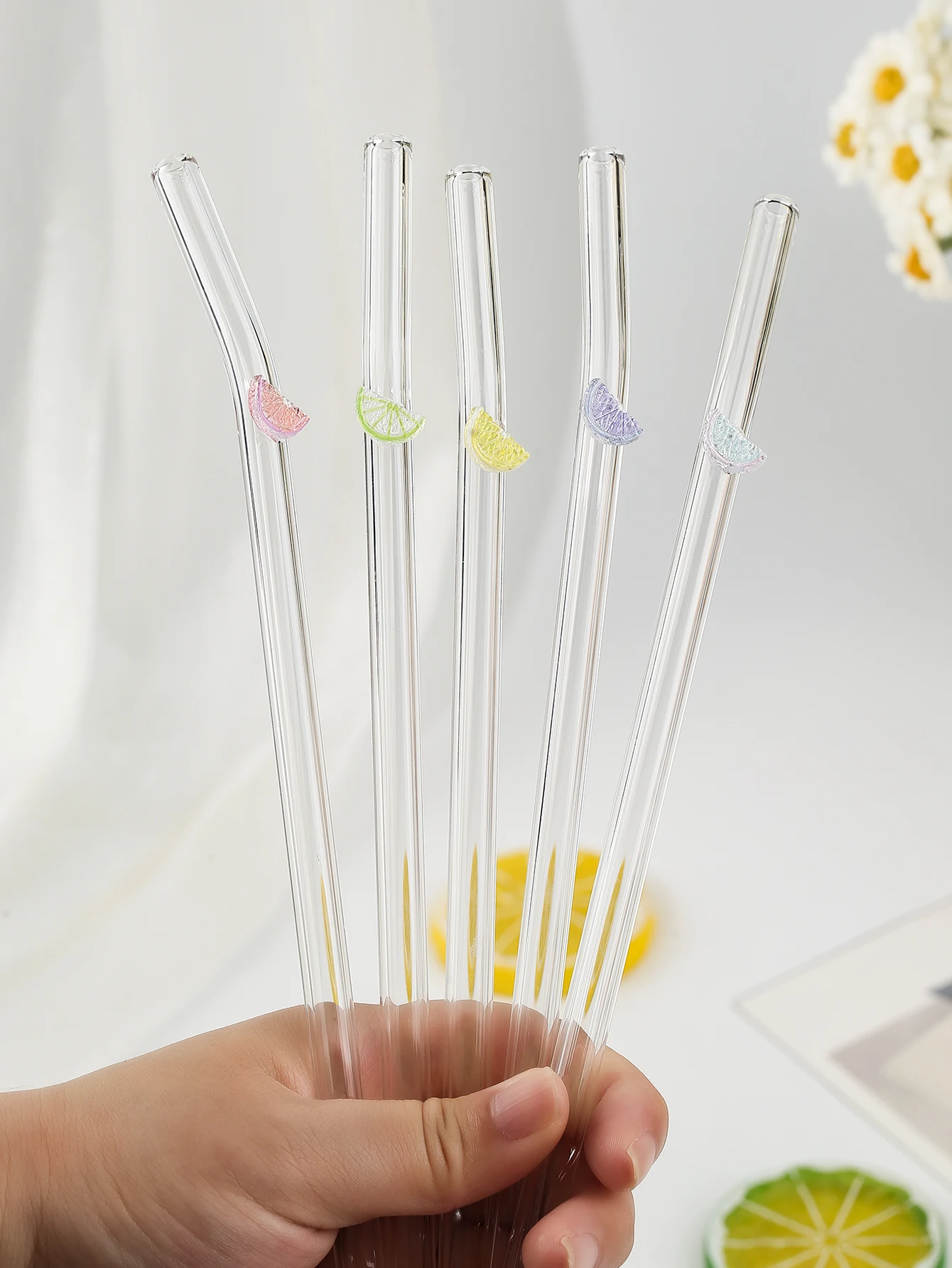 1/2/6 Clear Reusable Gradient Lemon Bend Straws, Ideal for Drinks, Camping, Holiday, Wedding & Birthday Parties