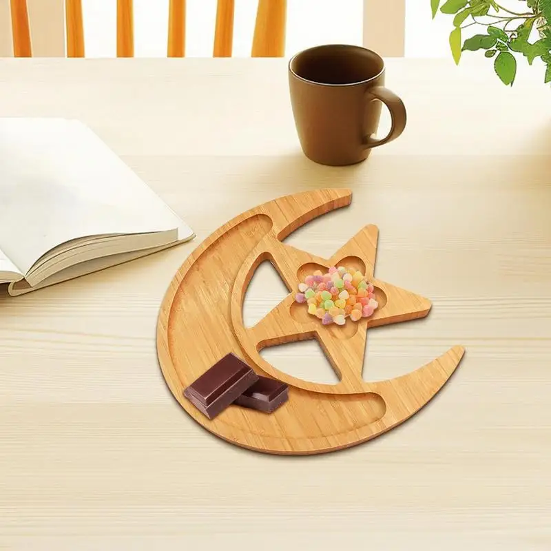 Eid Decorative Serving Tray Serving Tray Snack Tray Food Platter Serving Platter Food Storage Container Wooden Moon Star Display