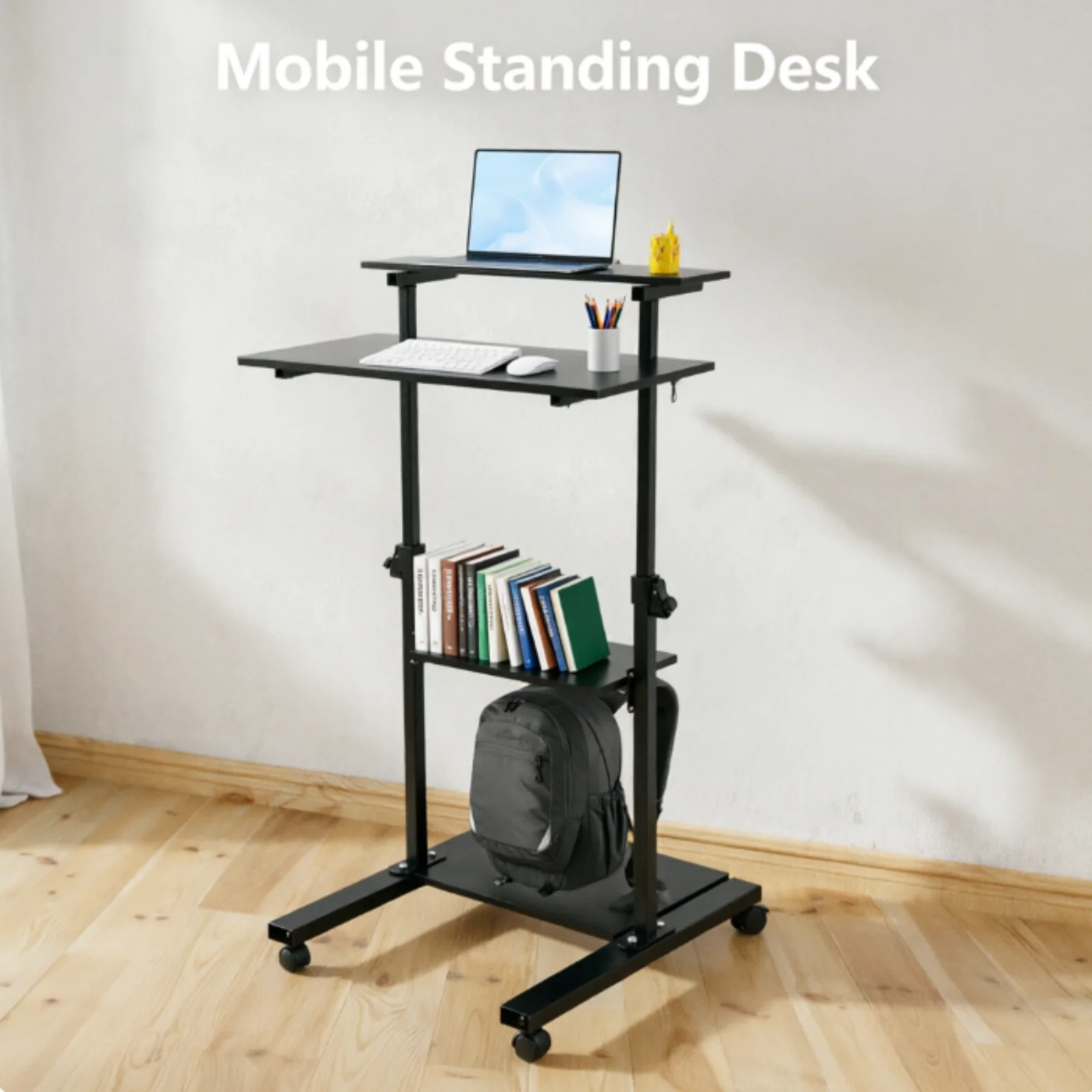 

Stand Up Desk Cart Adjustable Mobile Standing Desk Durable Structure Long Service Life Ergonomic Working Height Ideal Flexible