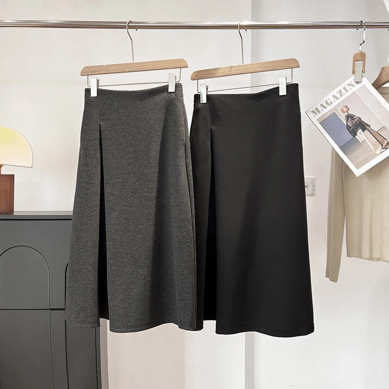 

Элегантная женская шерстяная юбка миди А-силуэта с высокой талией, осенне-зимняя новинка, простой стиль, подходит для города и повседневной носки