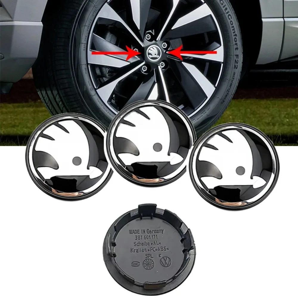 4Pcs 55mm 56mm 65mm Wheel Center Caps Hub Cover Badge Emblem Sticker Styling Accessories For Rapid Octavia RS Kodiaq Fabia