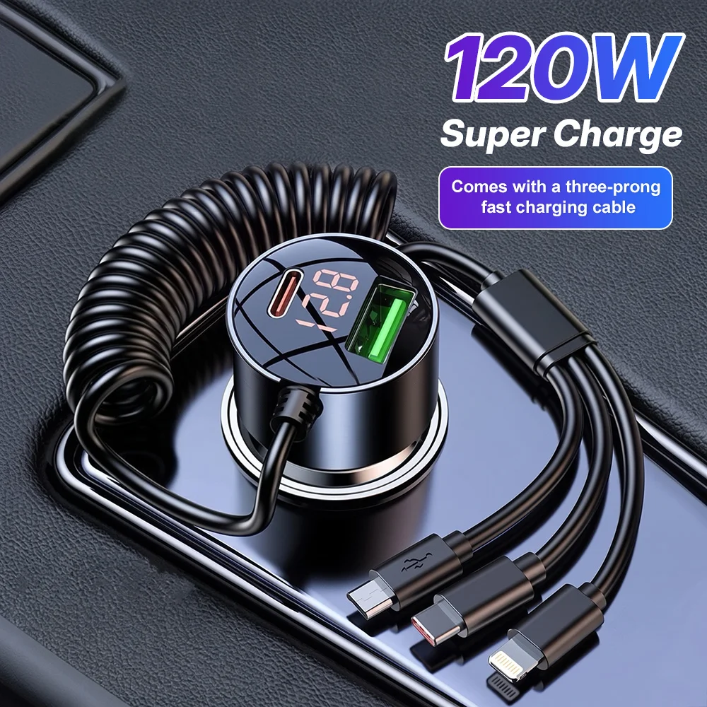 120W Car Charger 5 Ports Fast Charging PD QC3.0 USB C Car Phone Charger Type C Adapter in Car For iPhone 17 18 Pro Max Samsung view 2