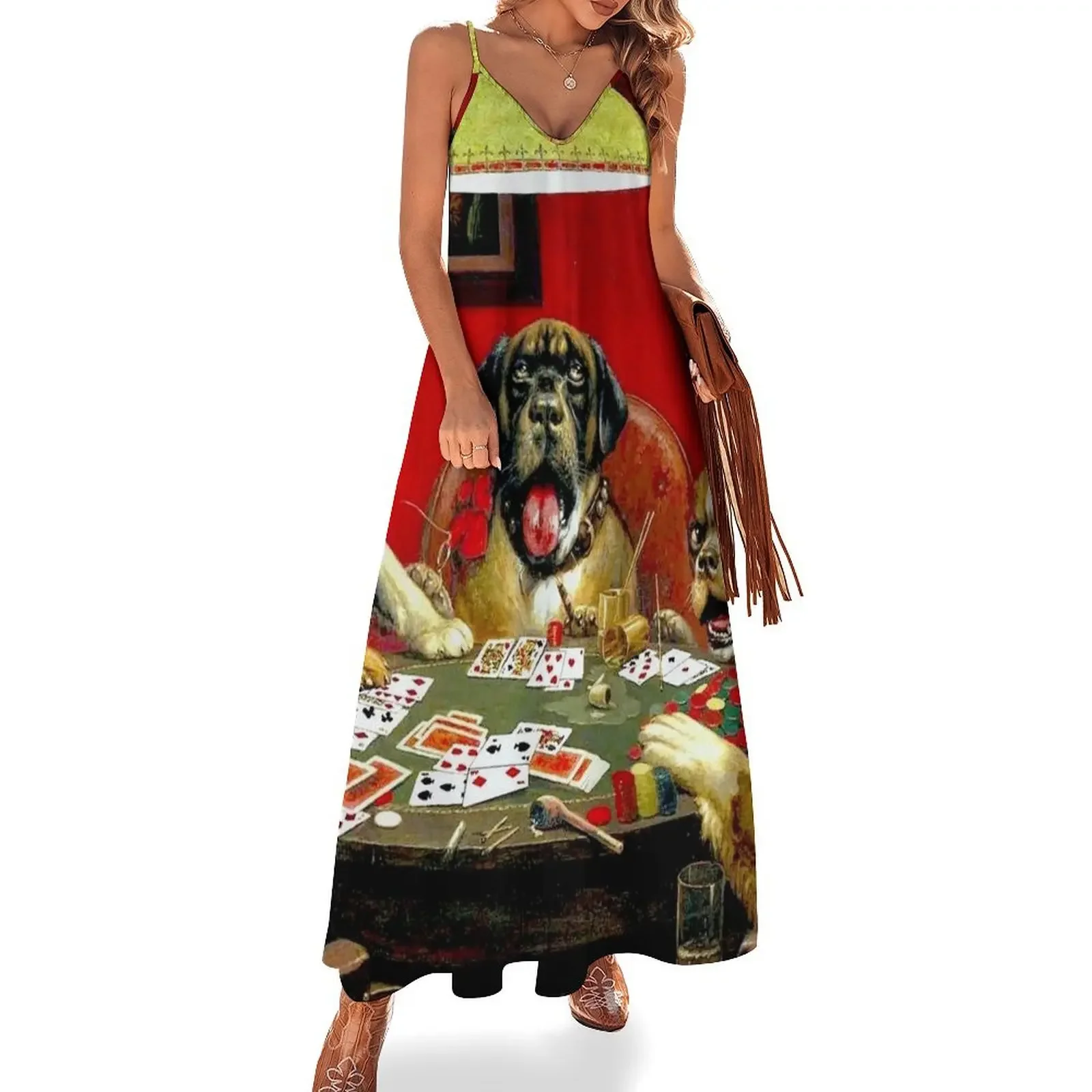 

DOGS PLAYING POKER : Vintage C M Coolidge Print Sleeveless Dress beach dress elegant women's sets Dress