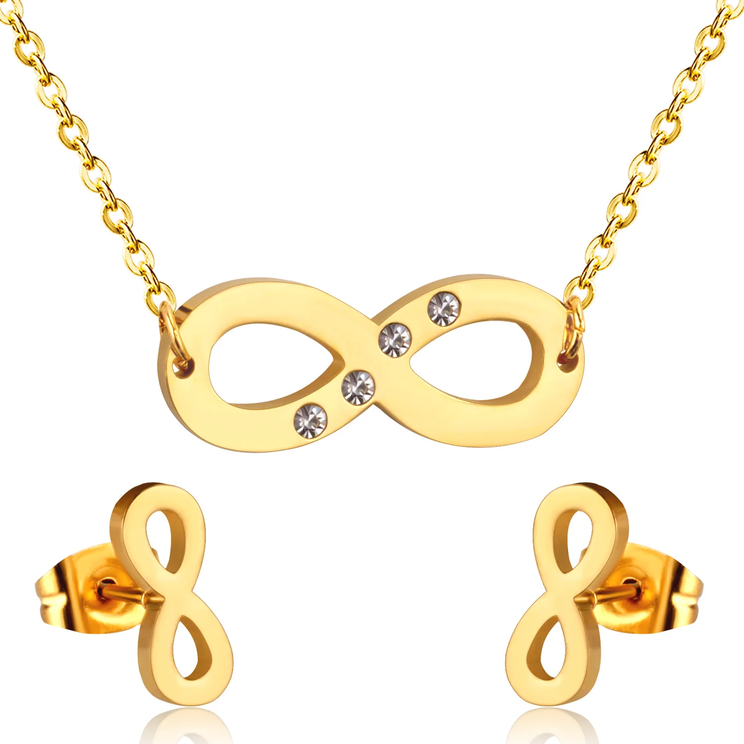 LUXUKISSKIDS Infinity Jewelry Sets For Woman/Girls Stainless Steel Korean Style Necklace Earrings Party Lucky Eight Accessories