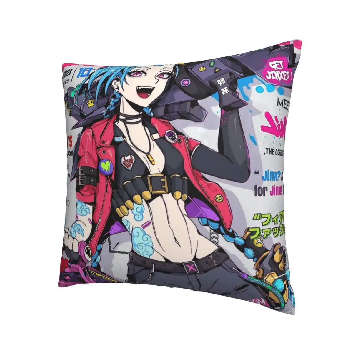 Jinx Magazine Throw Pillow Case Arcane League of Legends Short Plus Cushion Covers For Home Sofa Chair Decorative Backpack