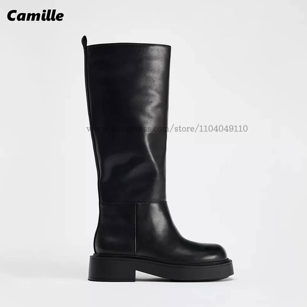 Cow Split Leather Thick Sole Knee High Modren Boots Autumn New Fashion Sexy Casual Boots Round Toe Platform 4.5CM Lady Boots