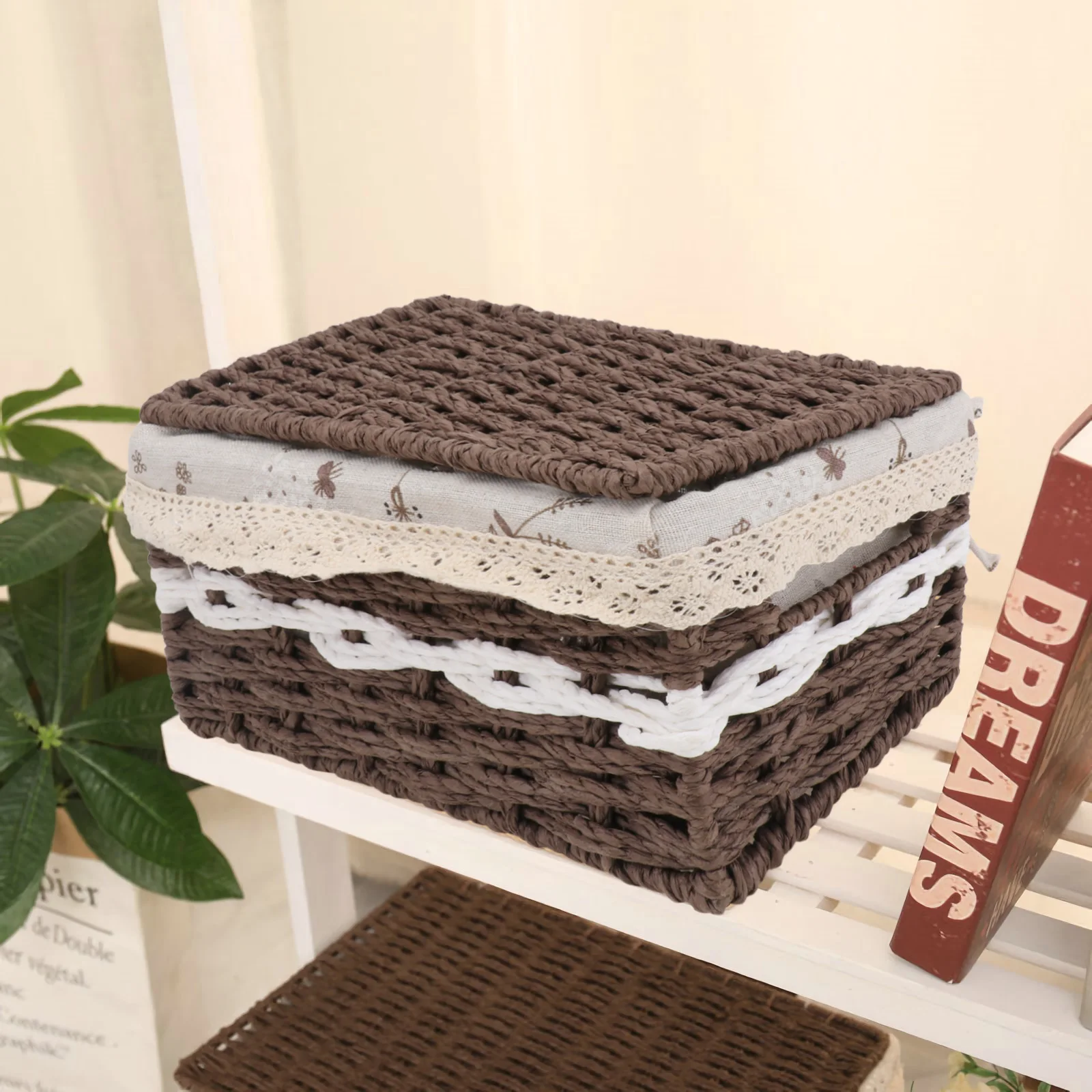 

1pc Rattan Woven Storage Basket Household Desktop Organizer Sundries Container Living Room Bin Snacks Holder