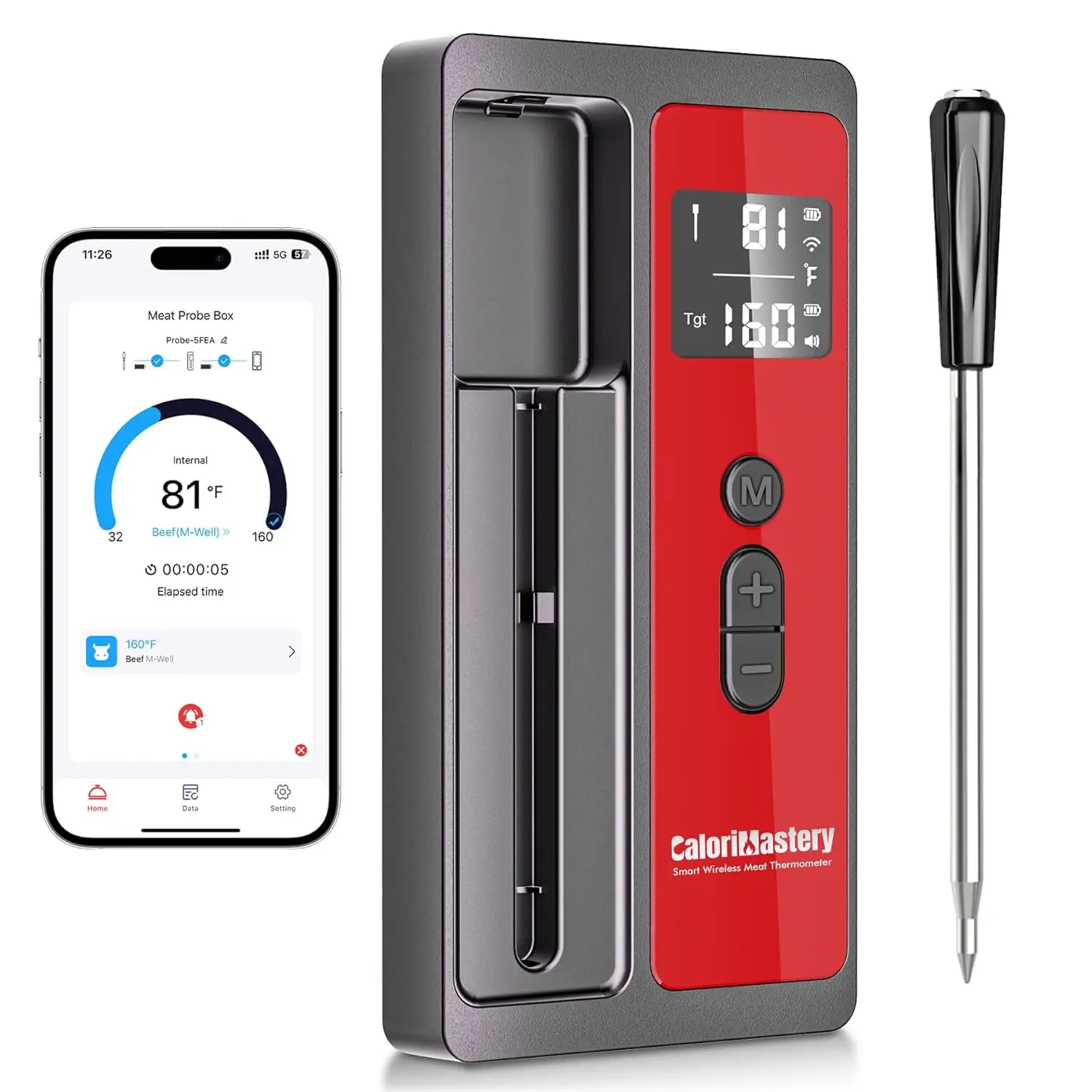 

Беспроводной умный Bluetooth-термометр для мяса с ультратонким датчиком, дальностью действия 500 футов, для барбекю, гриля, духовки, коптильни