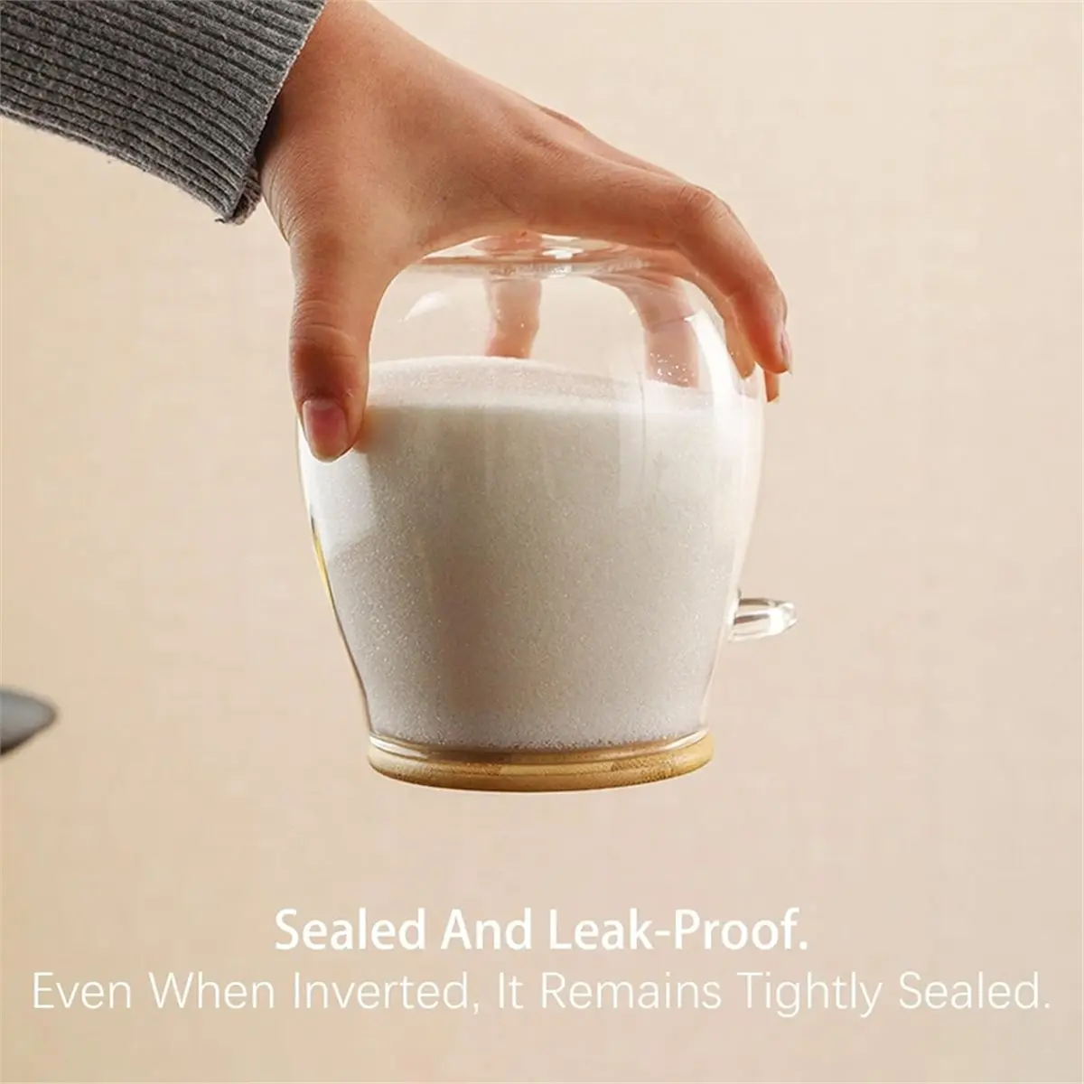 Sealed Glass Storage Jar with Bamboo Lid, Irtight Glass Jar Food Storage Container, for Coffee Beans, Tea Leaves 350ML