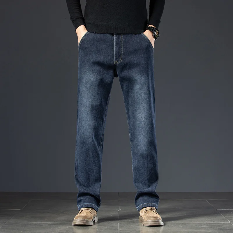 

High-end Jeans Men Straight Leg Loose Blue Black Size Youth Casual Pants Four Seasons Can Wear Adult Gentleman Leisure Comfort