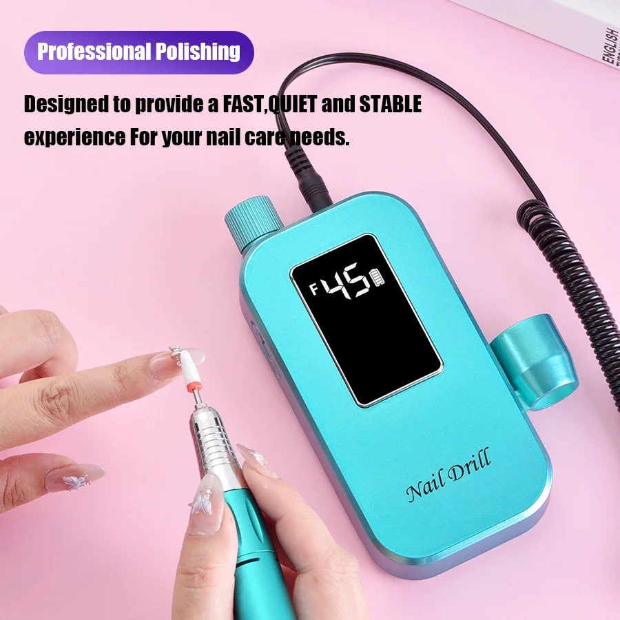 45000RPM Nail Drill Machine Rechargeable Nail File Nails Accessories Gel Nail Polish Sander Professional Manicure Set for Salon