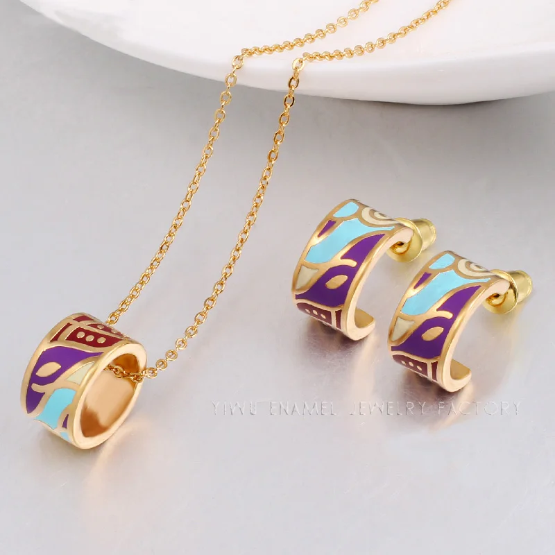 Color Culture New Brand Exclusive Color Costume Jewelry Sets for Women Elegant Classic Enamel Necklace Earring Mother Gift