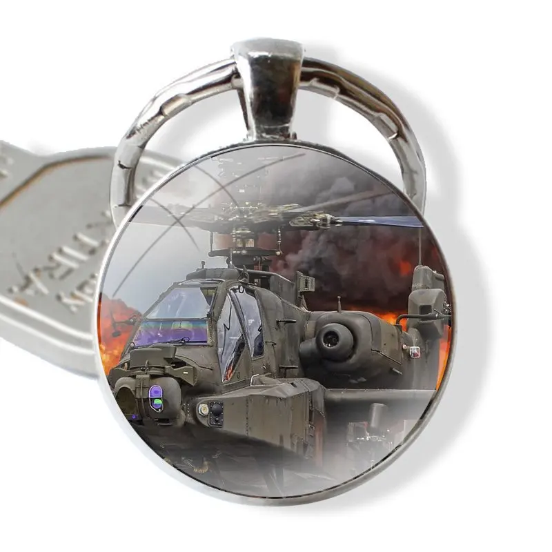 Fashion Helicopter Military 25mm Glass Cabohcon Keychain Key Rings for Women Men Jewelry Gift