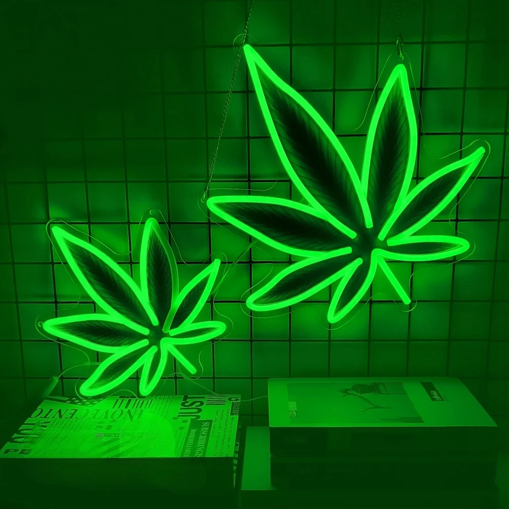 Green Leaf Neon Light with Patterned Prints, Versatile Wall Lamp, Presents Suitable for Bars, Clubs, Dance Halls, Rooms Ornament