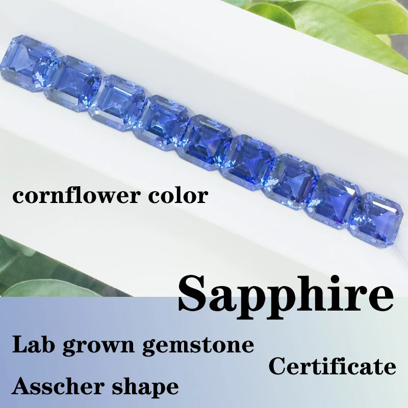 Square Shape Asscher Cornflower Artificially Gemstones Sapphire Multiple shapes Selectable Certificate