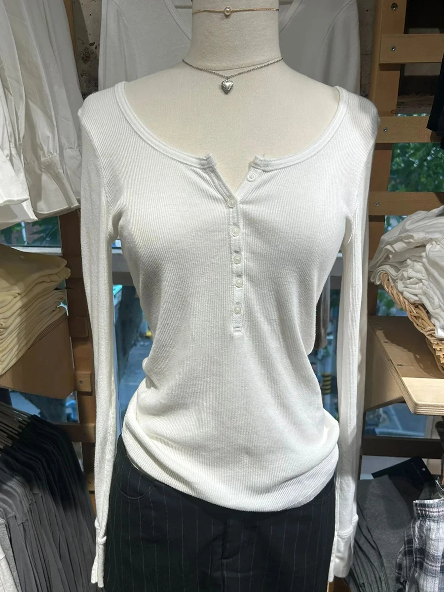 Pink Striped Slim Long Sleeve Tees Women Spring Casual Cotton O-neck Tshirt New Tops Clothes Sweet Cute  Vintage T-shirts Y2K